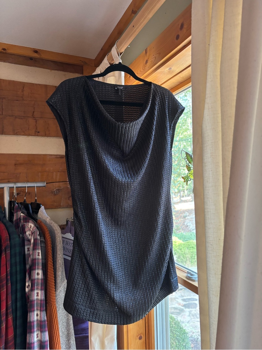 Basler Black Textured Cowl Neck Sleeveless Tunic